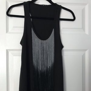Black tank with front fringe